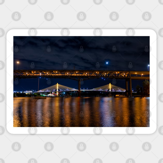 Portland, Oregon Bridge Reflection at Night Sticker by SafariByMarisa